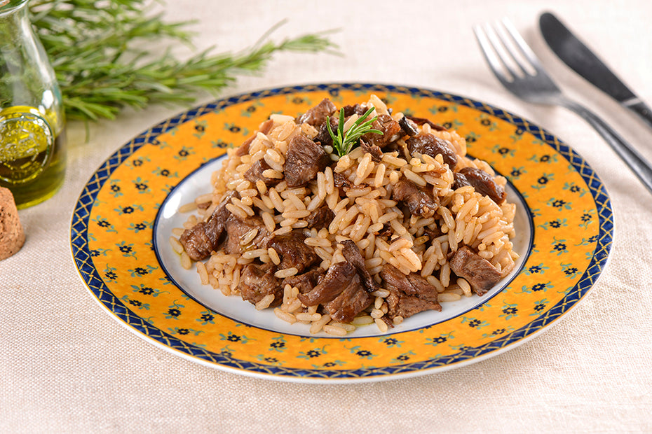 Arroz com Funghi e Cordeiro ao Vinho