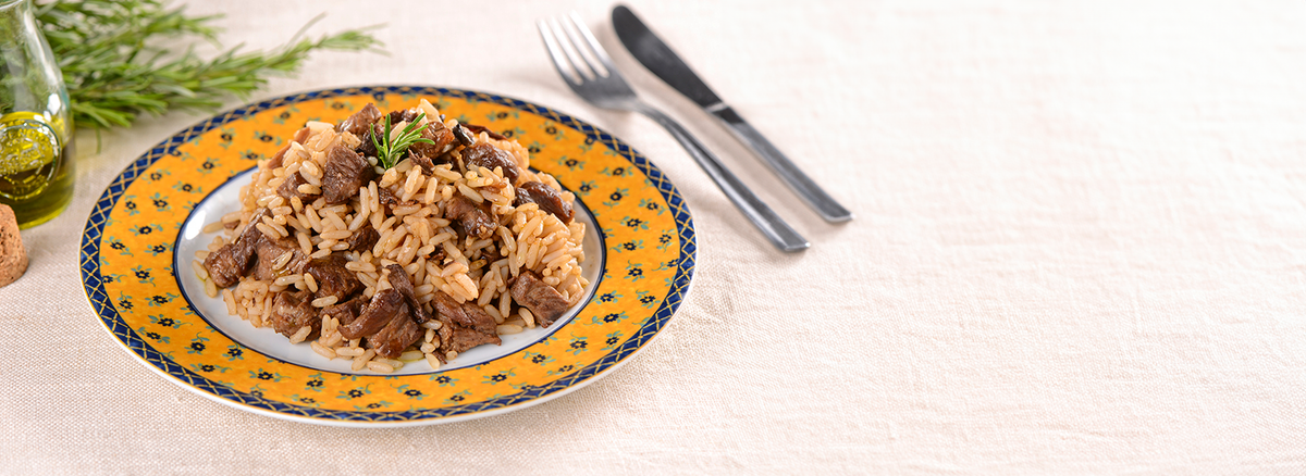 Arroz com Funghi e Cordeiro ao Vinho